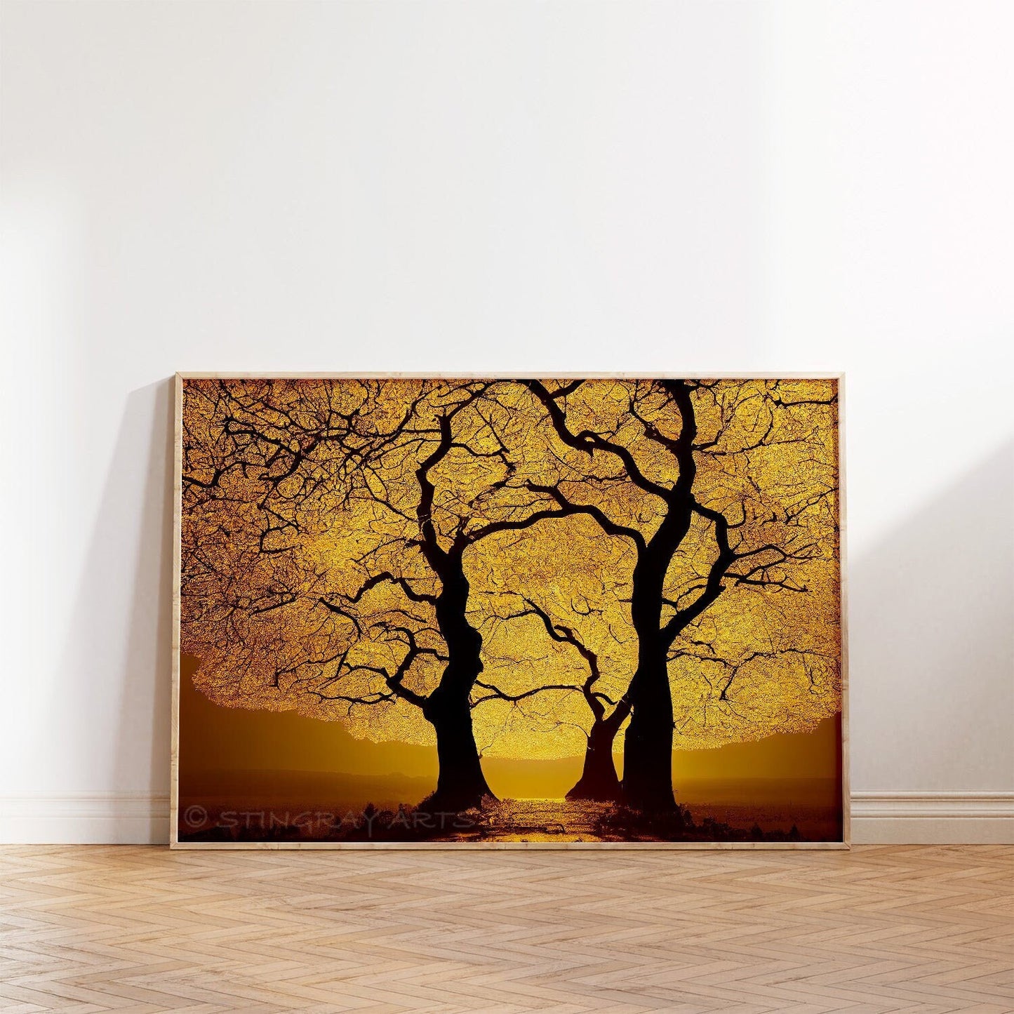 Golden Twisted Trees Printable Art - Instant Download