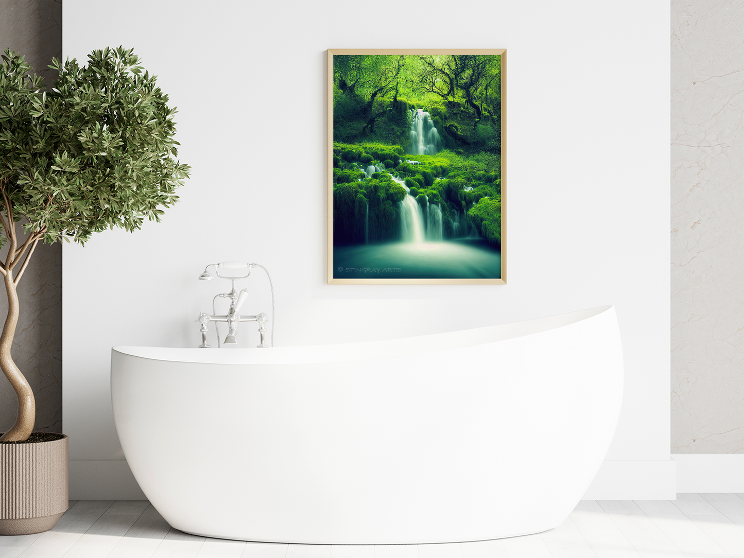 Cascading Waterfalls & Moss Forest Prints