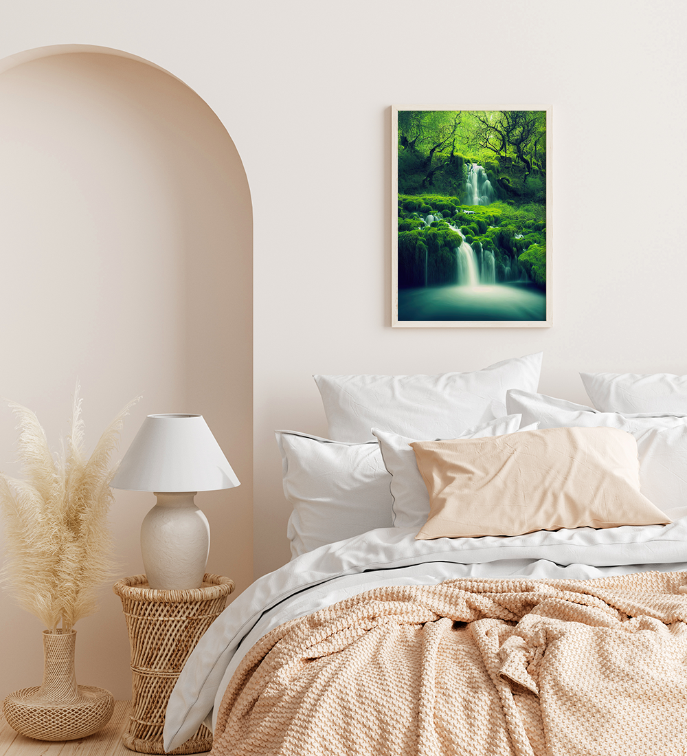 Cascading Waterfalls & Moss Forest Prints