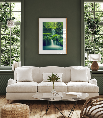 Cascading Waterfalls & Moss Forest Prints