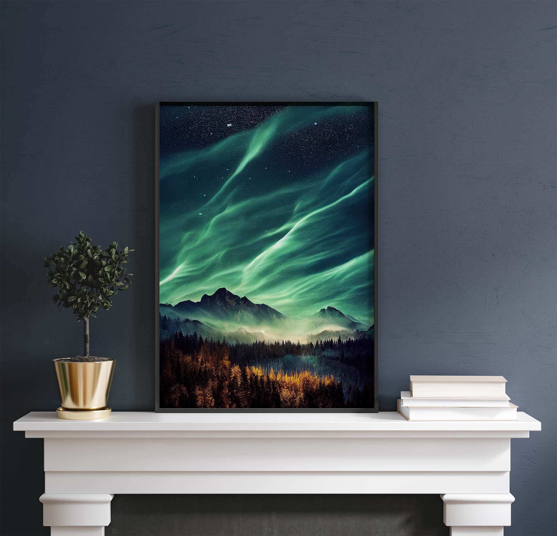 Misty Mountains Aurora Borealis Printable Art - Instant Download