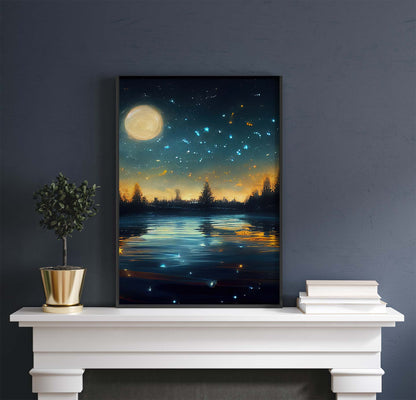 Moon & Stars Over A River Printable Art - Instant Download