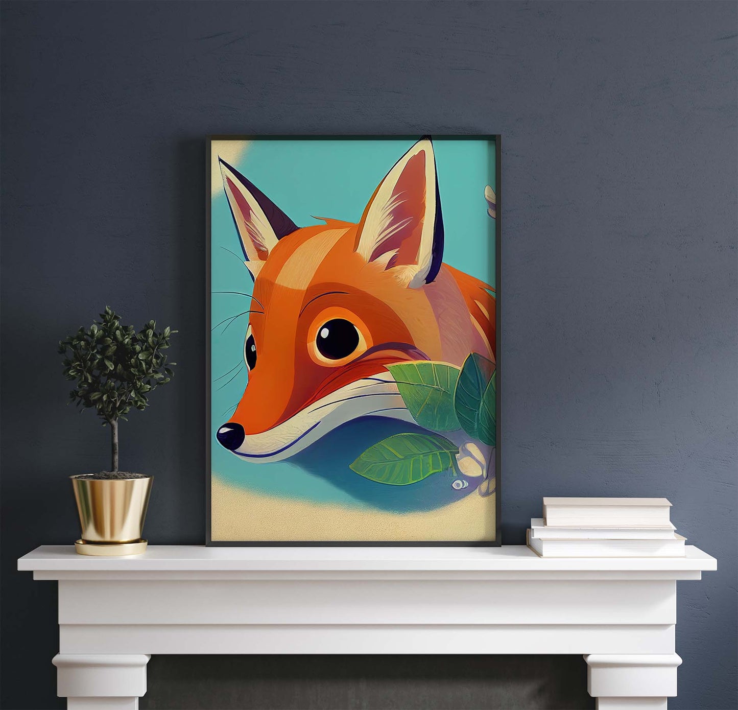 Printable Art, Fox & Leaves Cartoon Printable Art - Instant Download