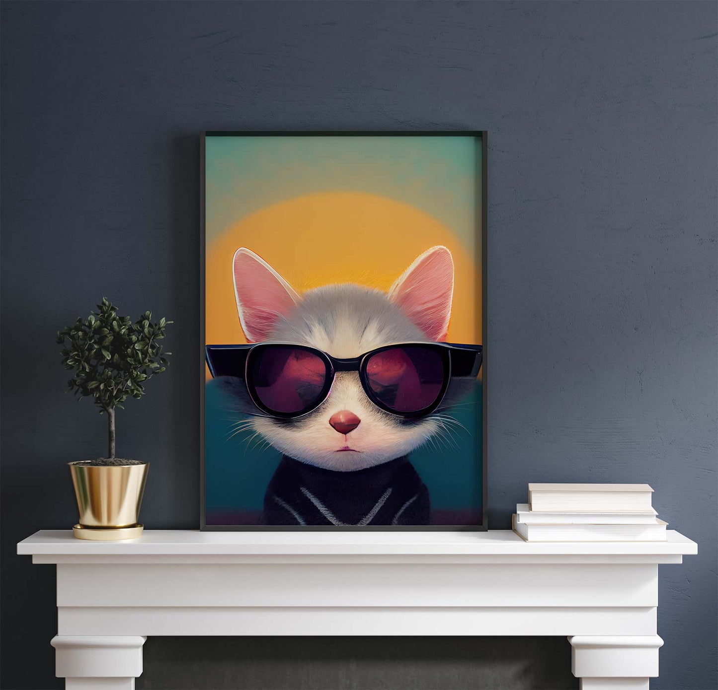 Cool Retro Sun Cat Printable Art - Instant Download