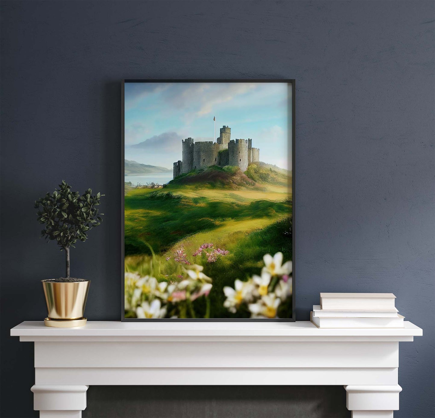 Medieval Old English Castle & Flowers Printable Art - Instant Download