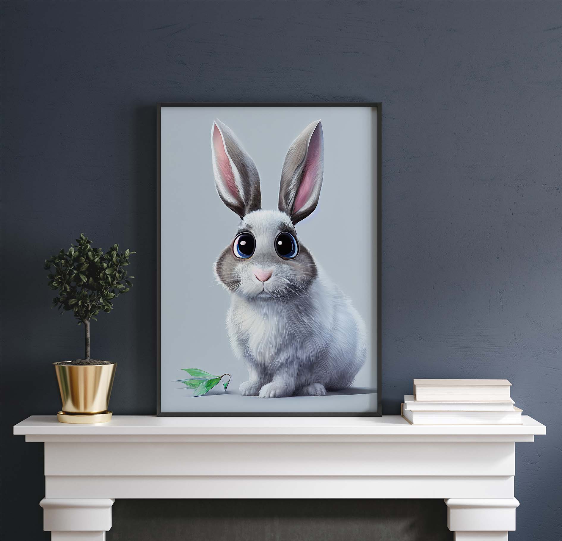 Rabbit & Leaf Character Printable Art - Instant Download