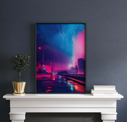 Cyberpunk Storm City Printable Art - Instant Download