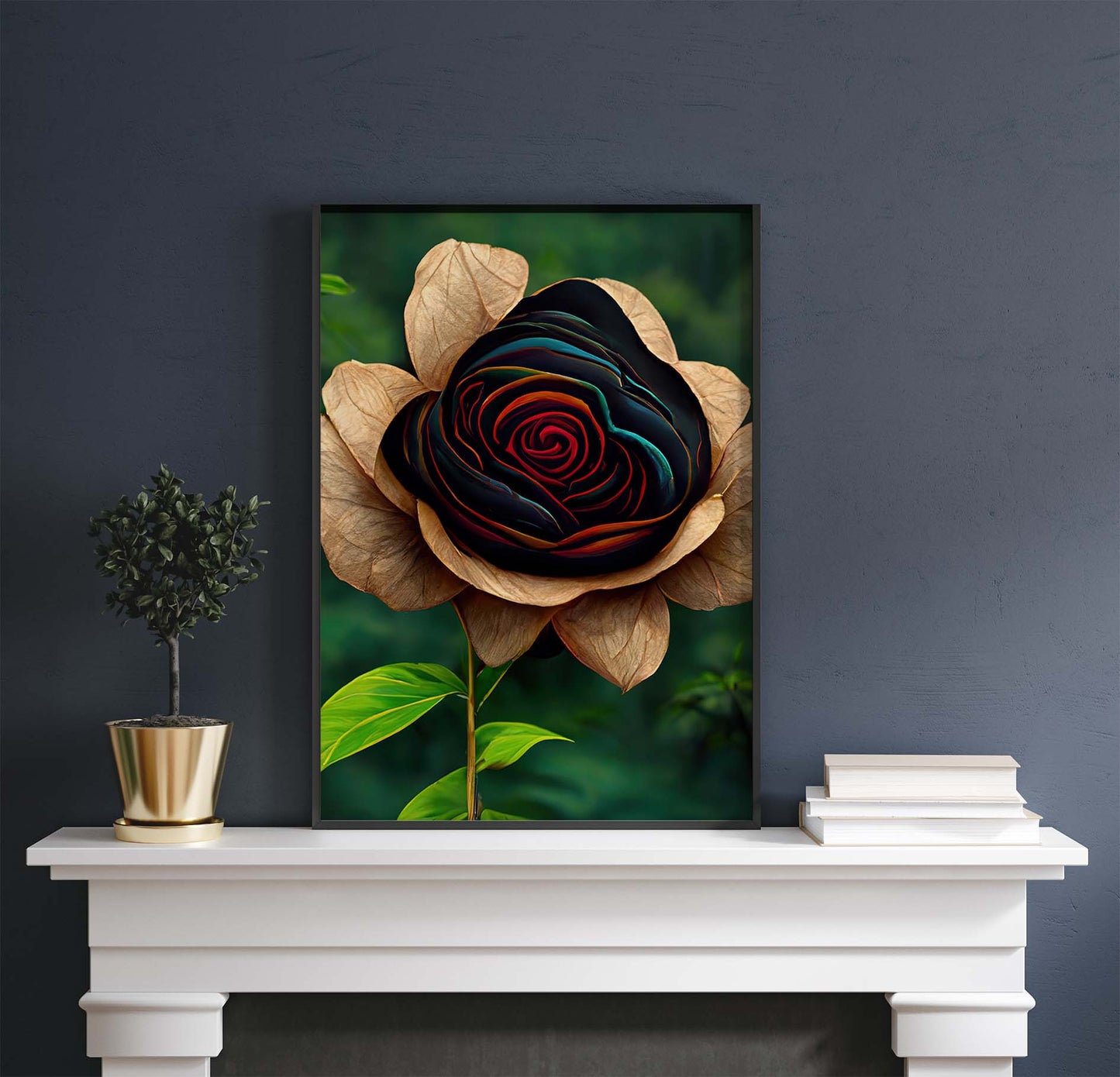 Colourful Petals Black Rose Printable Art - Instant Download