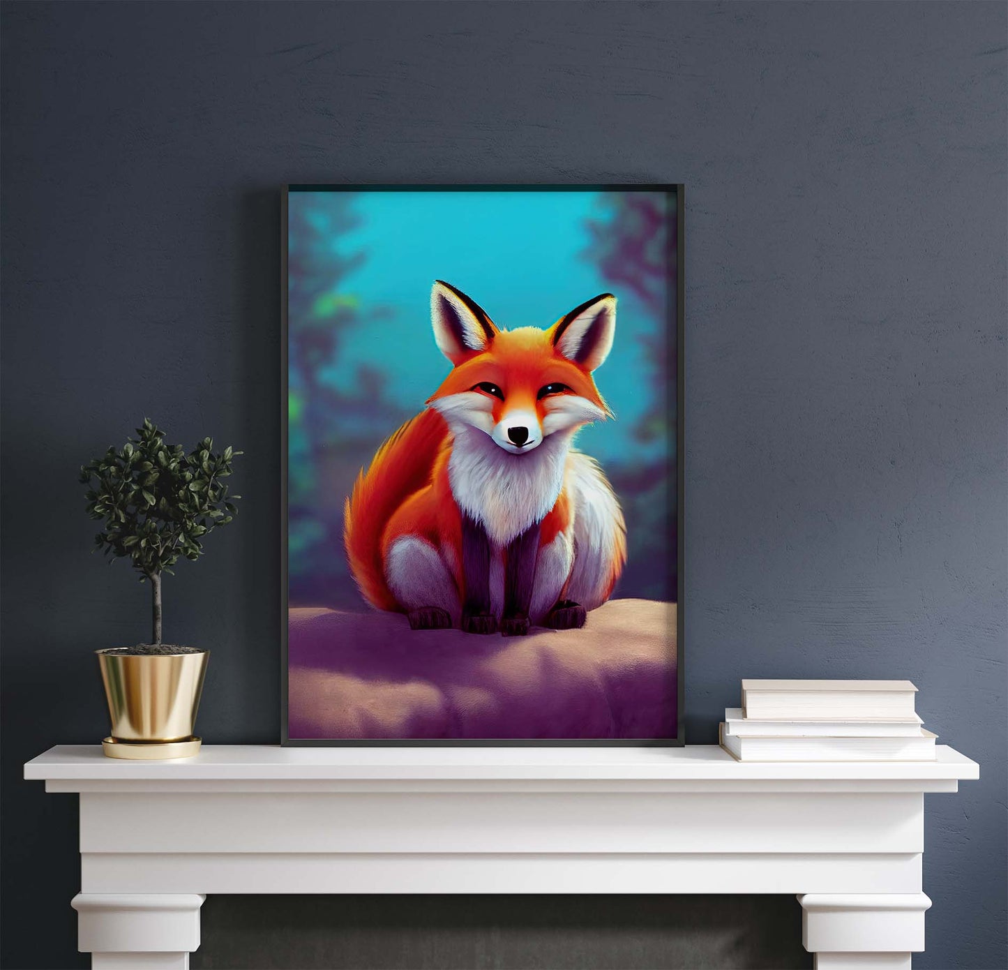 Fluffy Red Fox On A Rock Printable Art - Instant Download