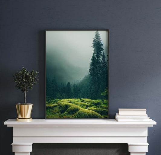 Foggy Grassy Forest Printable Art - Instant Download