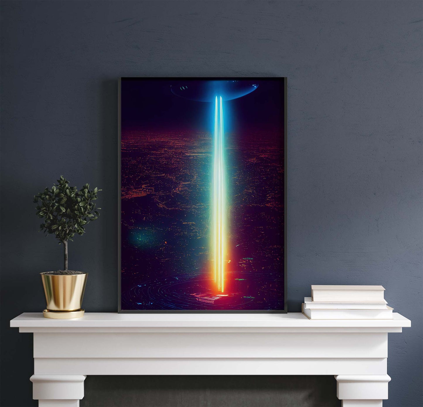 UFO Beam Cityscape Printable Art - Instant Download