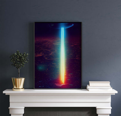 UFO Beam Cityscape Printable Art - Instant Download