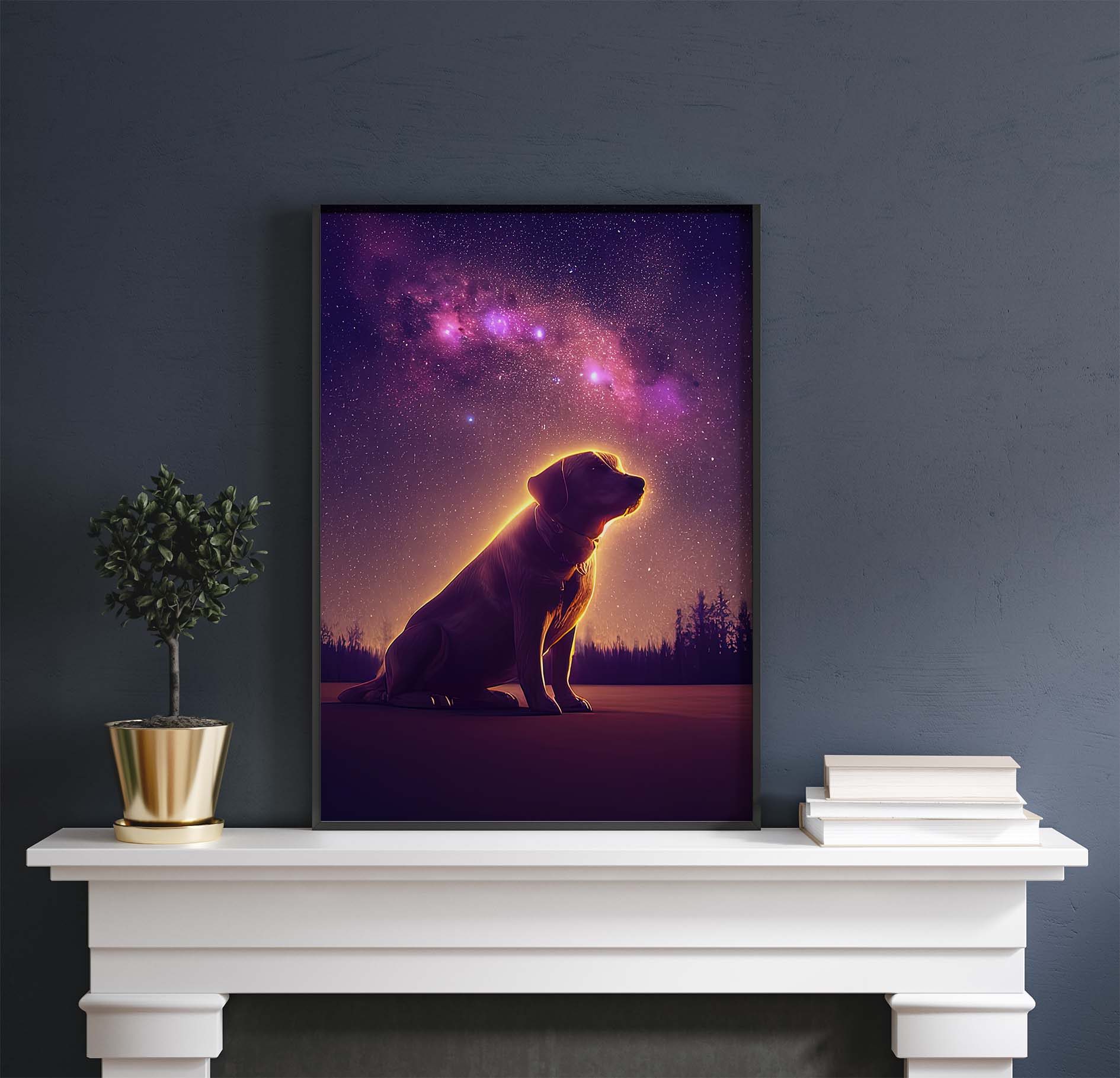 Dog Under Starry Galaxy Printable Art - Instant Download