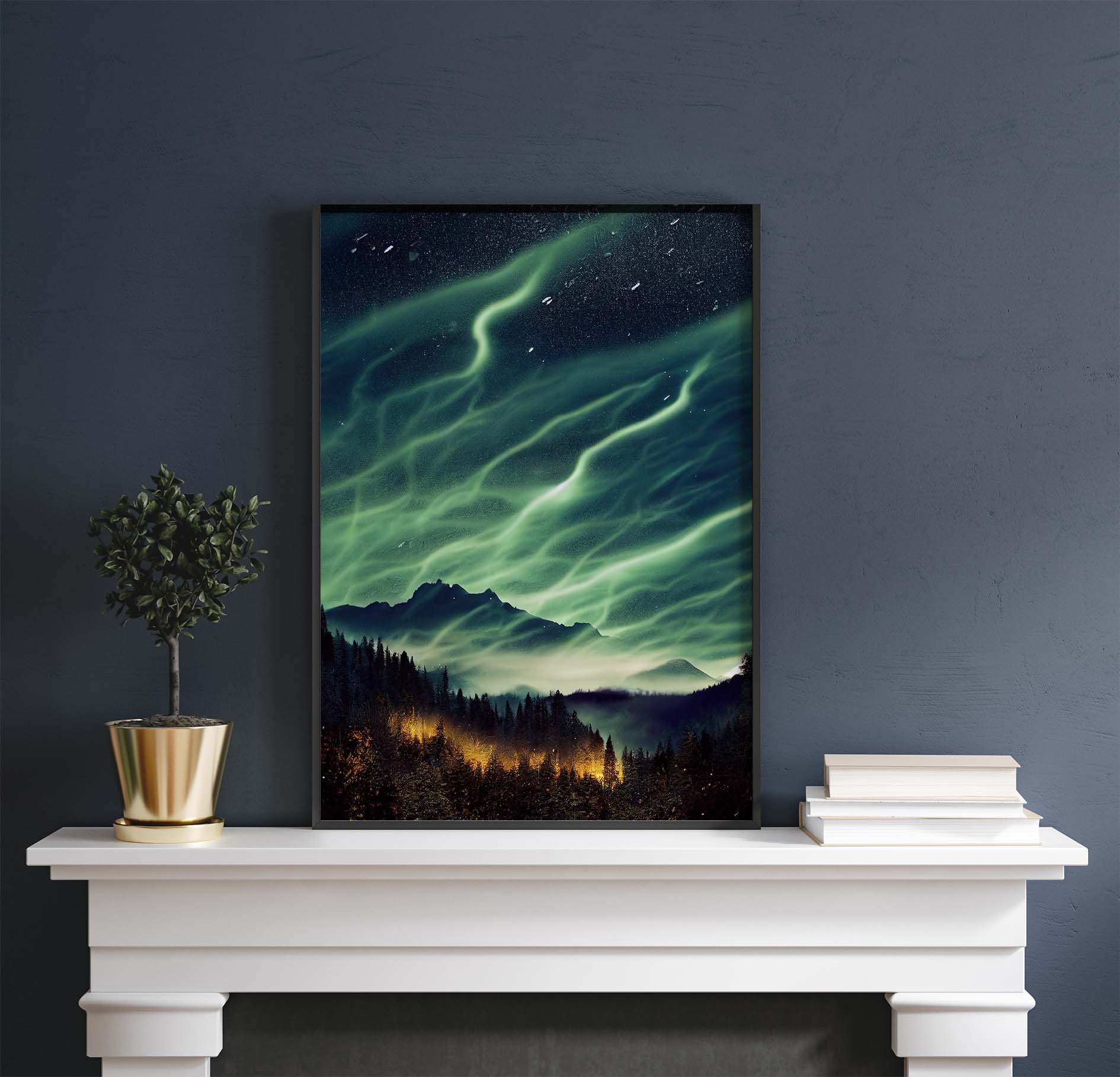 Streaming Auroras Over Mountains Printable Art - Instant Download