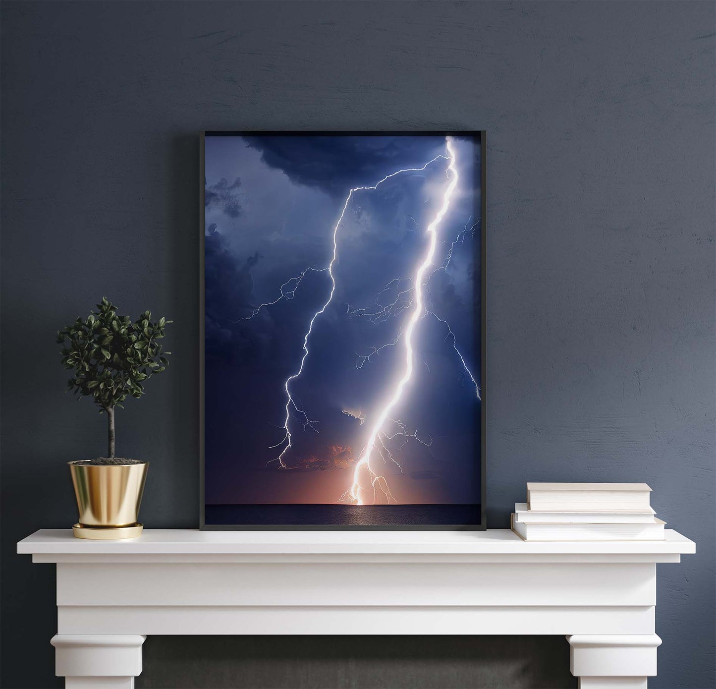 Lightning Bolt Over Ocean Printable Art - Instant Download