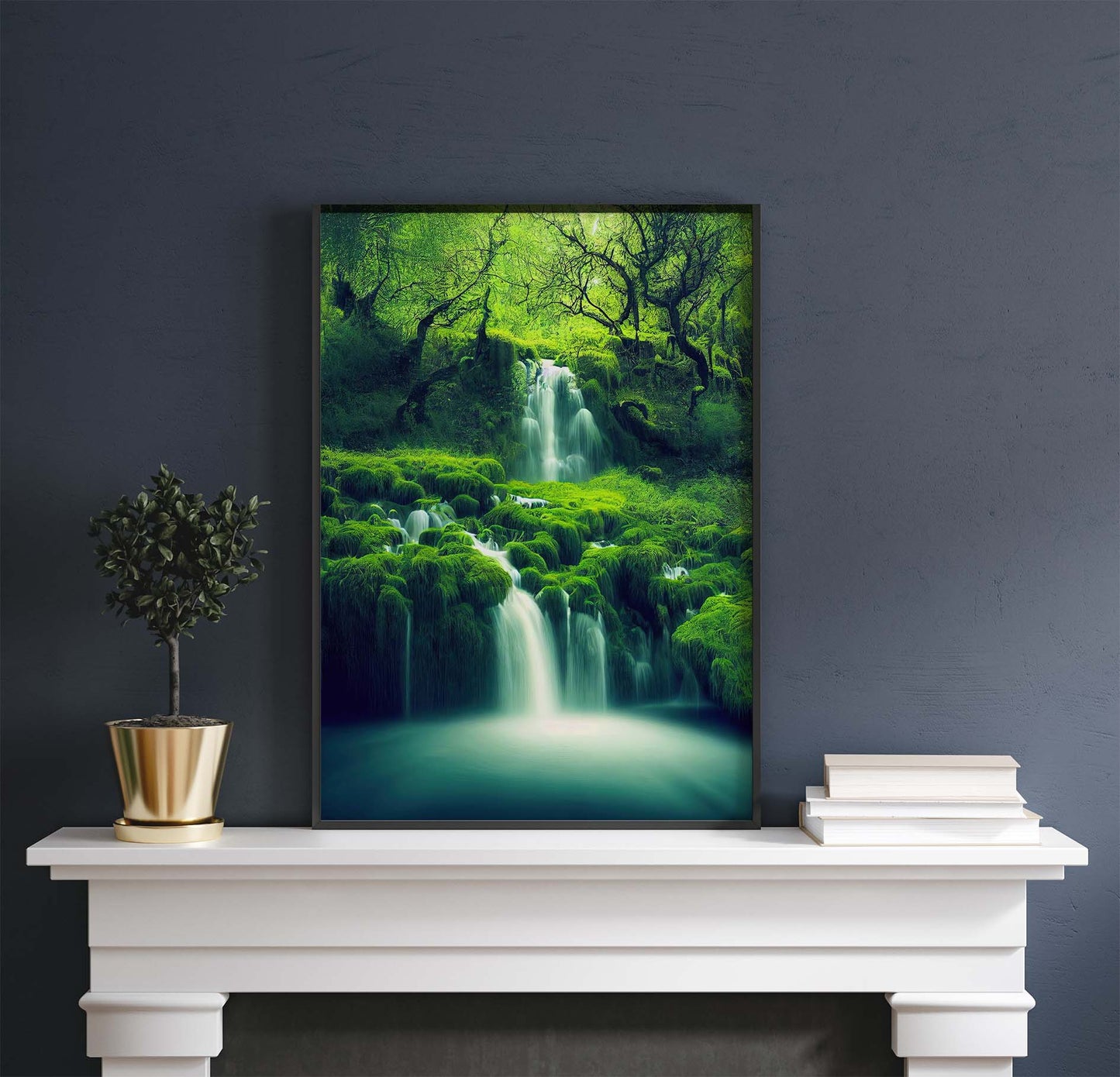 Cascading Waterfalls & Moss Forest Printable Art - Instant Download