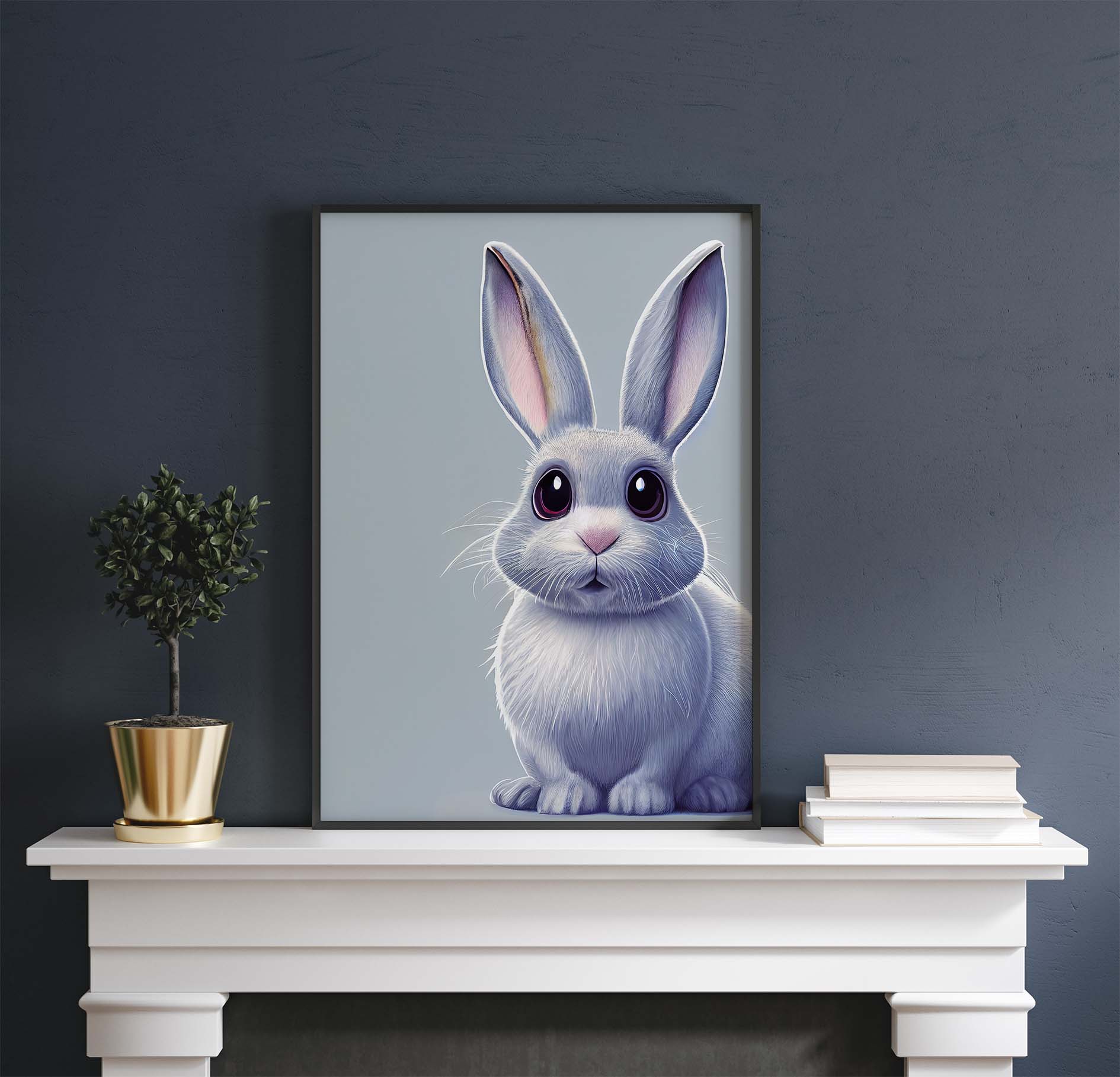 Surprised Grey Rabbit Cartoon Printable Art - Instant Download