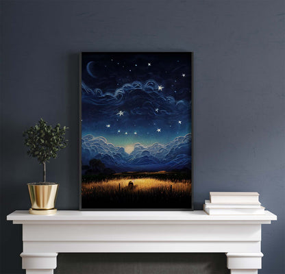 Dreamlike Clouds Night Printable Art - Instant Download