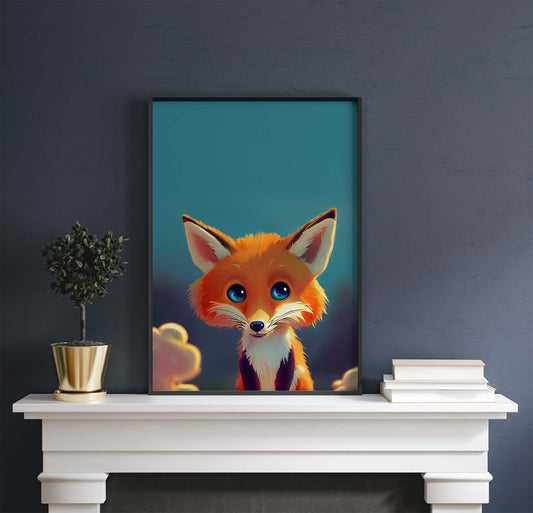 Blue-Eyed Red Fox & Clouds Printable Art - Instant Download