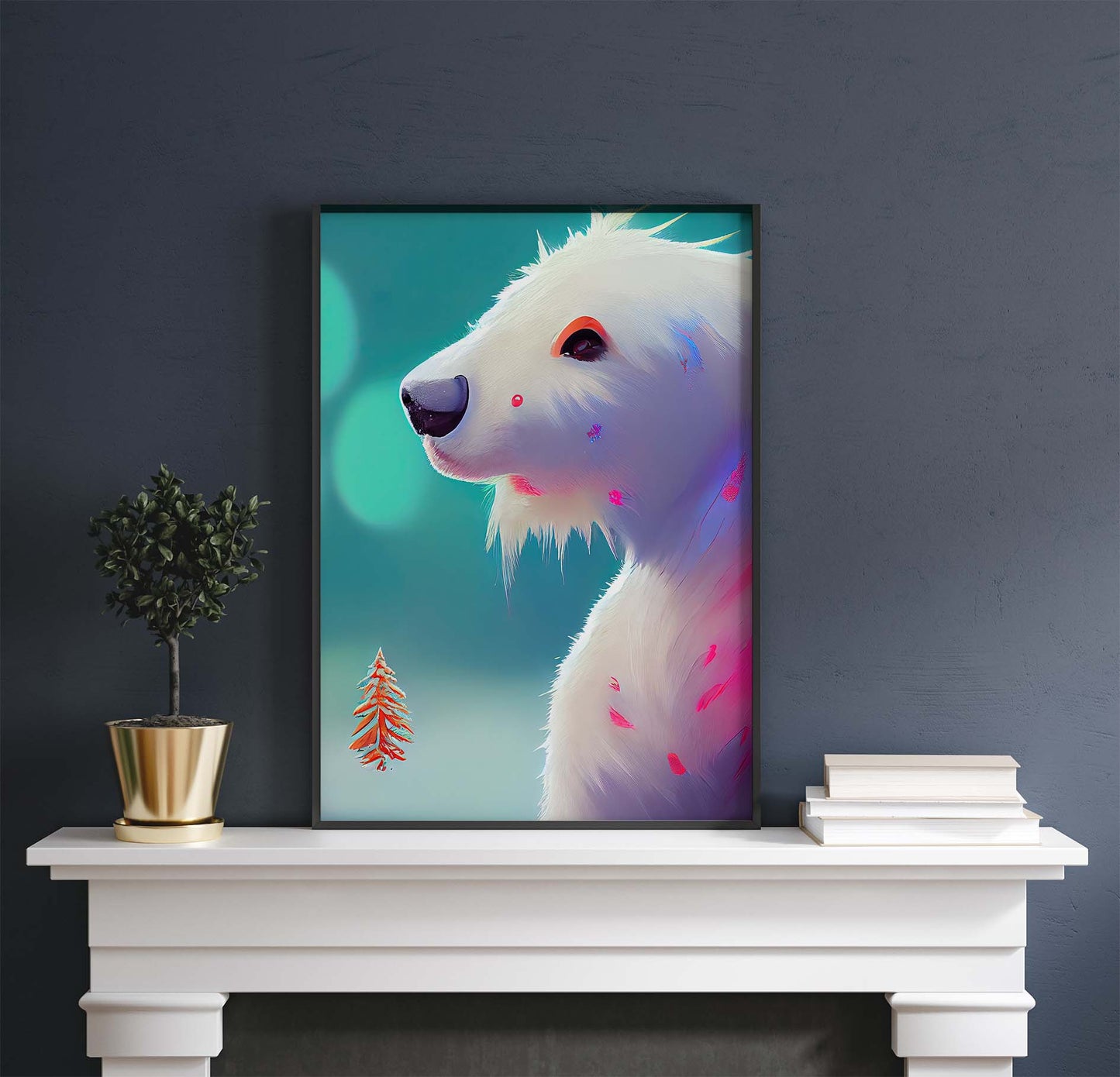 Polar Bear With Pine Tree Printable Art - Instant Download