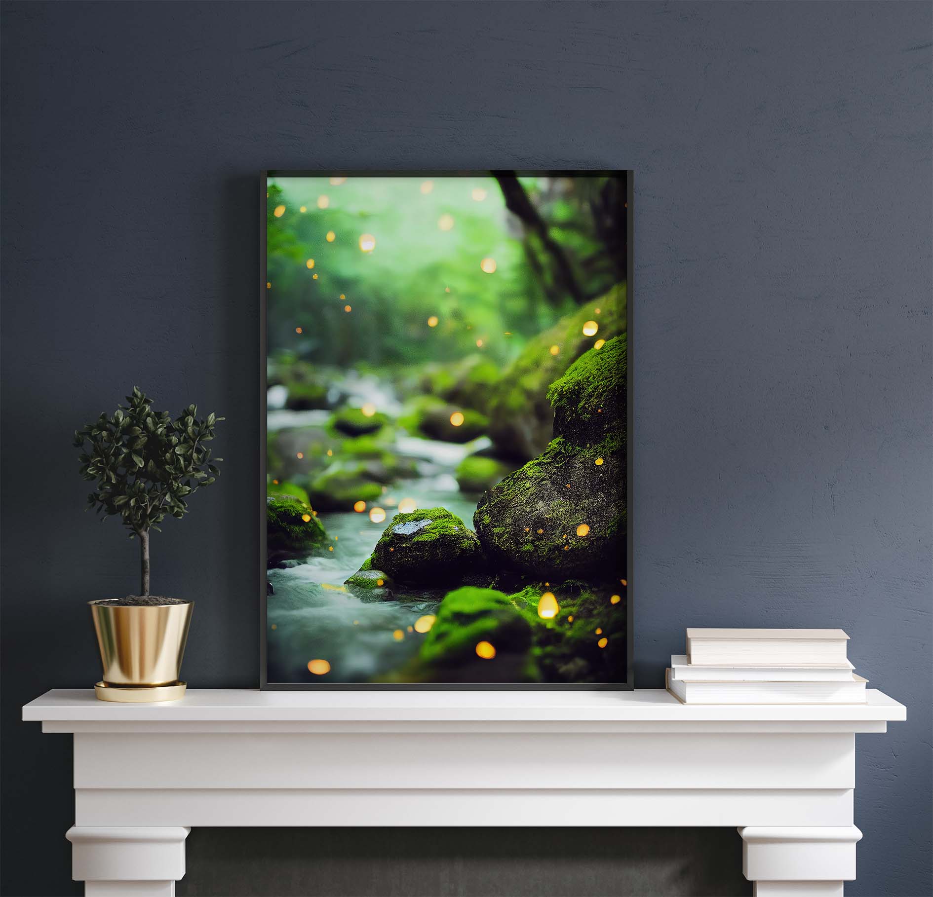 Fireflies Forest Creek Printable Art - Instant Download