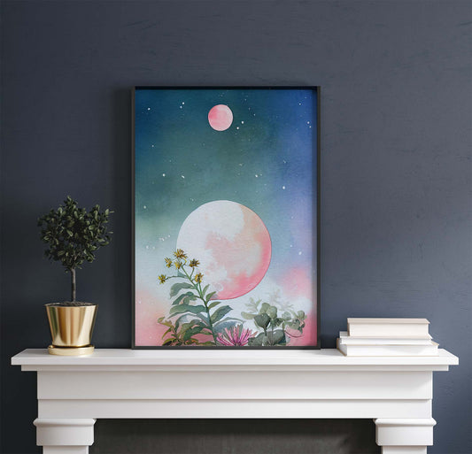 Pink Moonflowers Printable Art - Instant Download