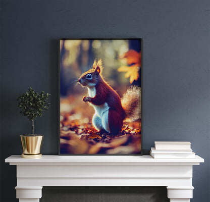 Autumn Fall Red Squirrel Printable Art - Instant Download