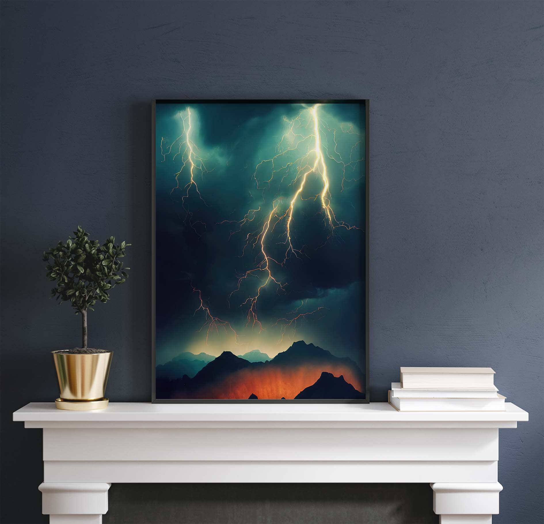 Creepy Lightning Over Mountains Printable Art - Instant Download