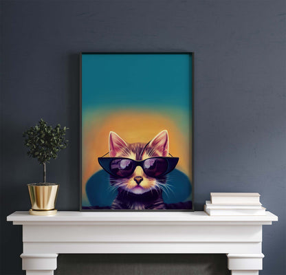 Retro Cat In Sunglasses Printable Art - Instant Download