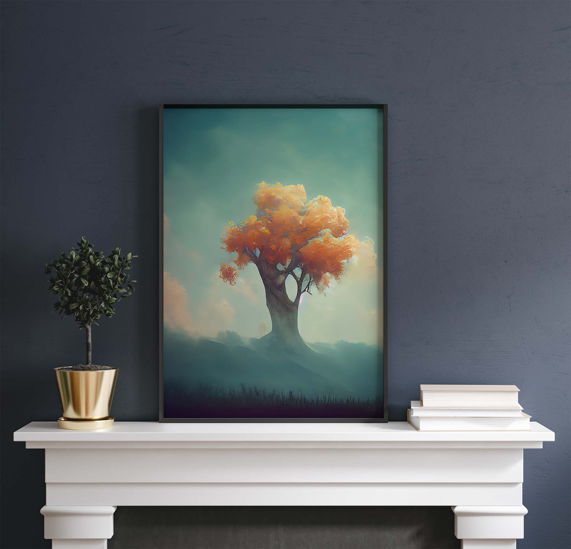 Orange Fall Autumn Tree Printable Art - Instant Download