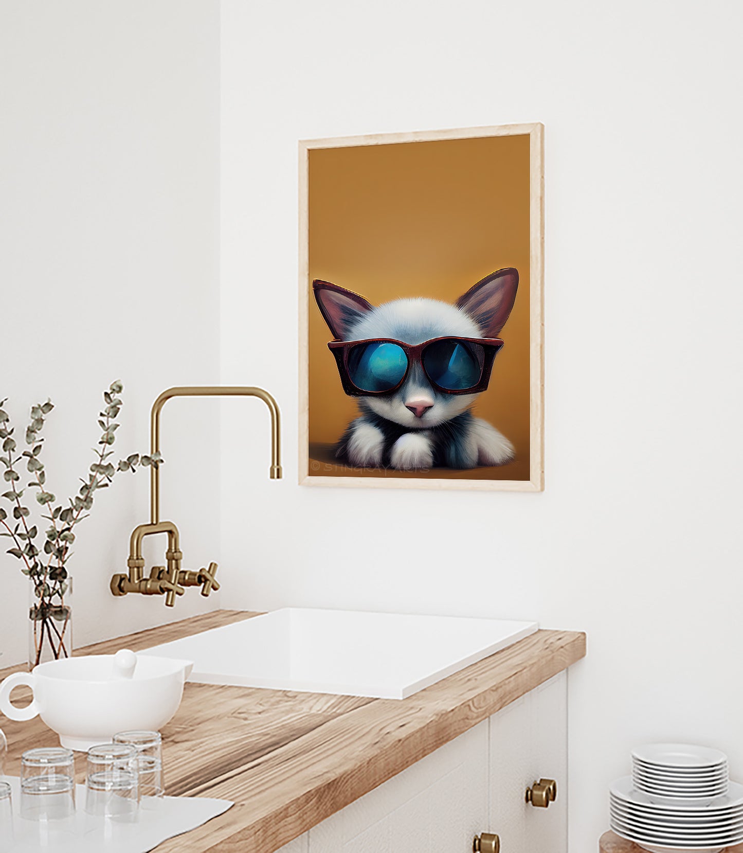 White Kitten Wearing Sunglasses Printable Art - Instant Download