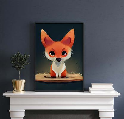 Red Fox On A Log Drawing Printable Art - Instant Download