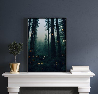 Fireflies In A Dark Forest Printable Art - Instant Download