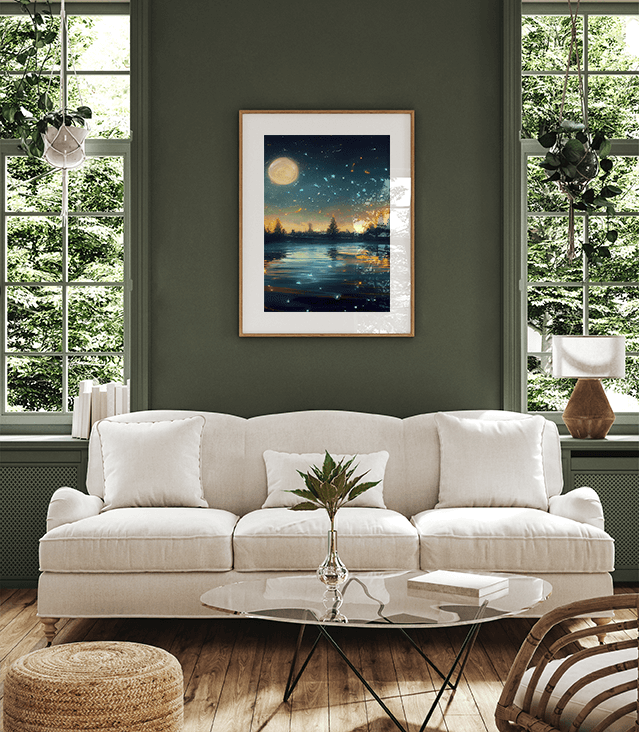 Moon & Stars Over A River Prints