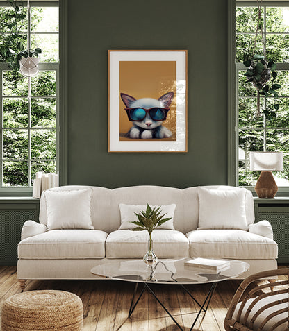 White Kitten Wearing Sunglasses Prints