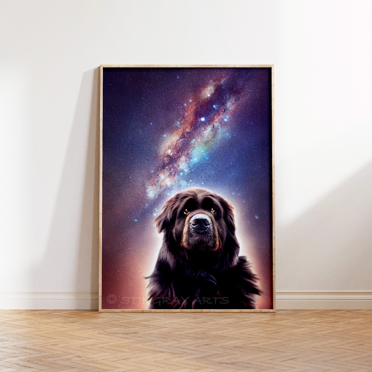 Milky Way Galaxy Newfoundland Dog Prints (Vertical)