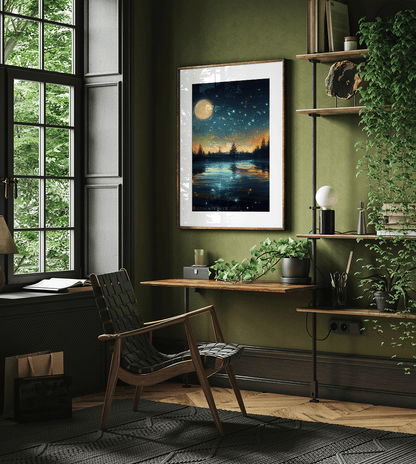 Moon & Stars Over A River Prints