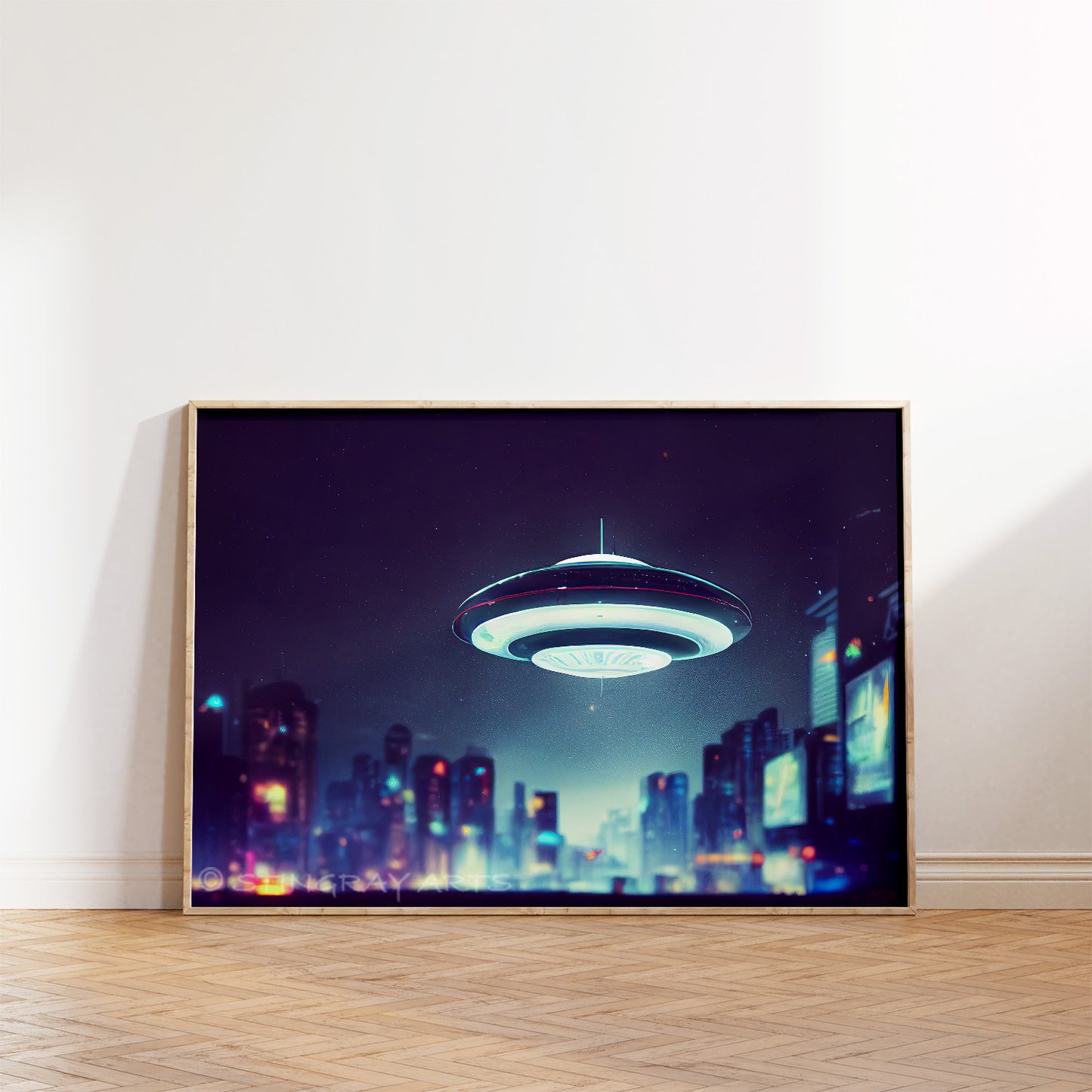 UFO Hovering In City Prints