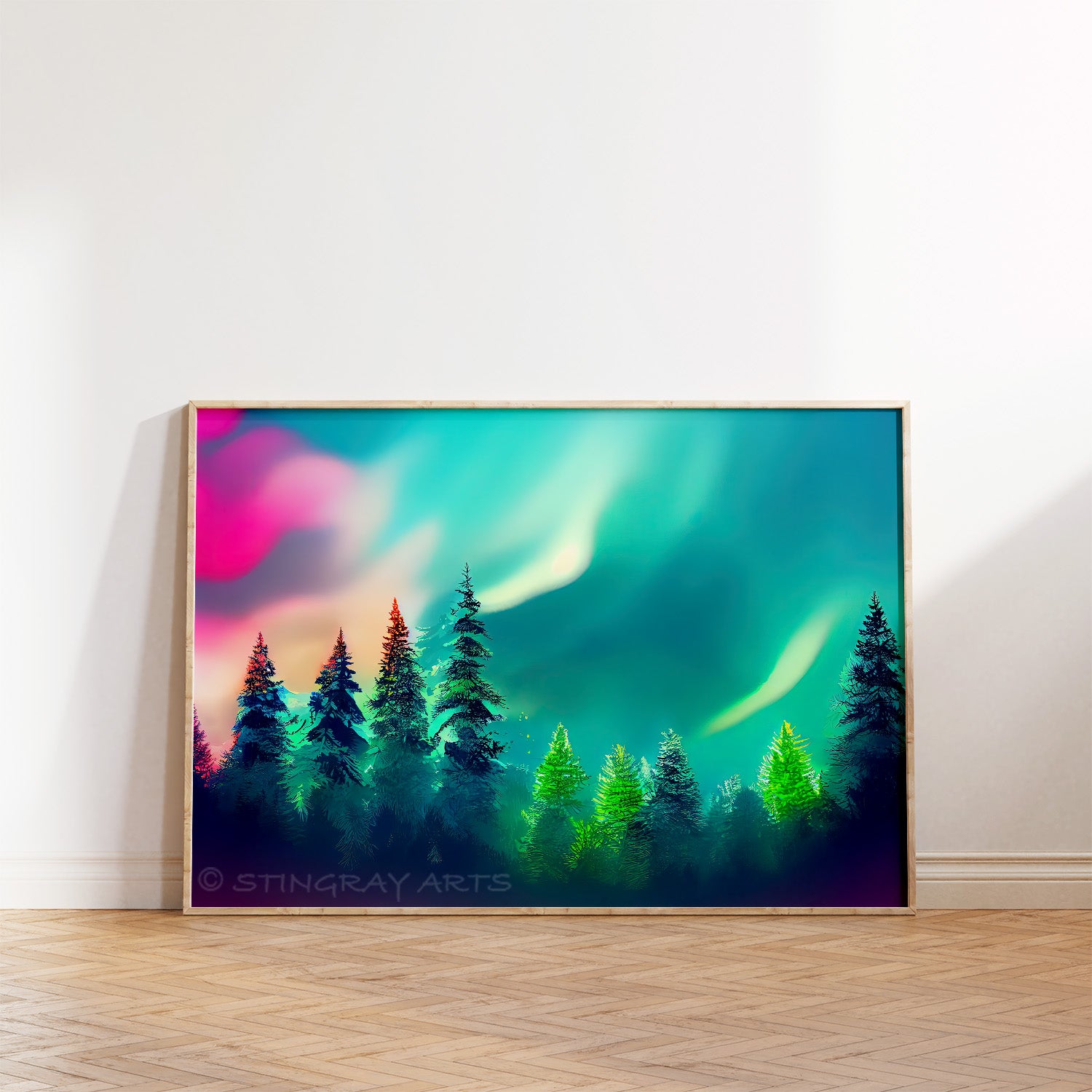 Pine Tree Forest & Aurora Borealis Lights Prints