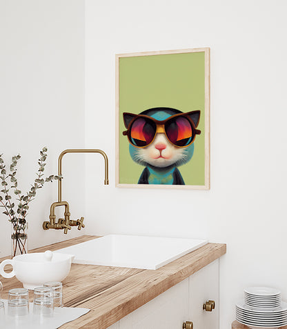 Retro Kitten In Sunglasses Prints