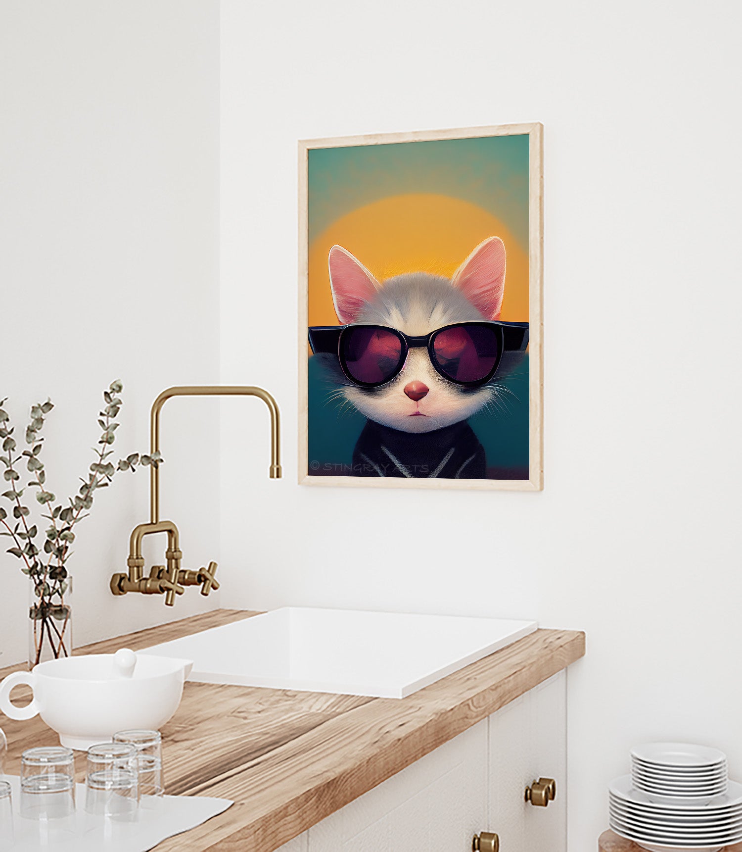 Cool Retro Sun Cat Prints