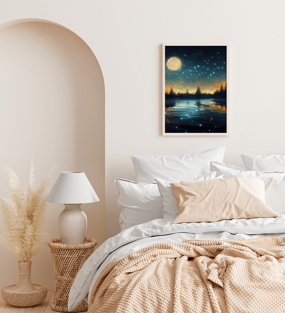 Moon & Stars Over A River Prints