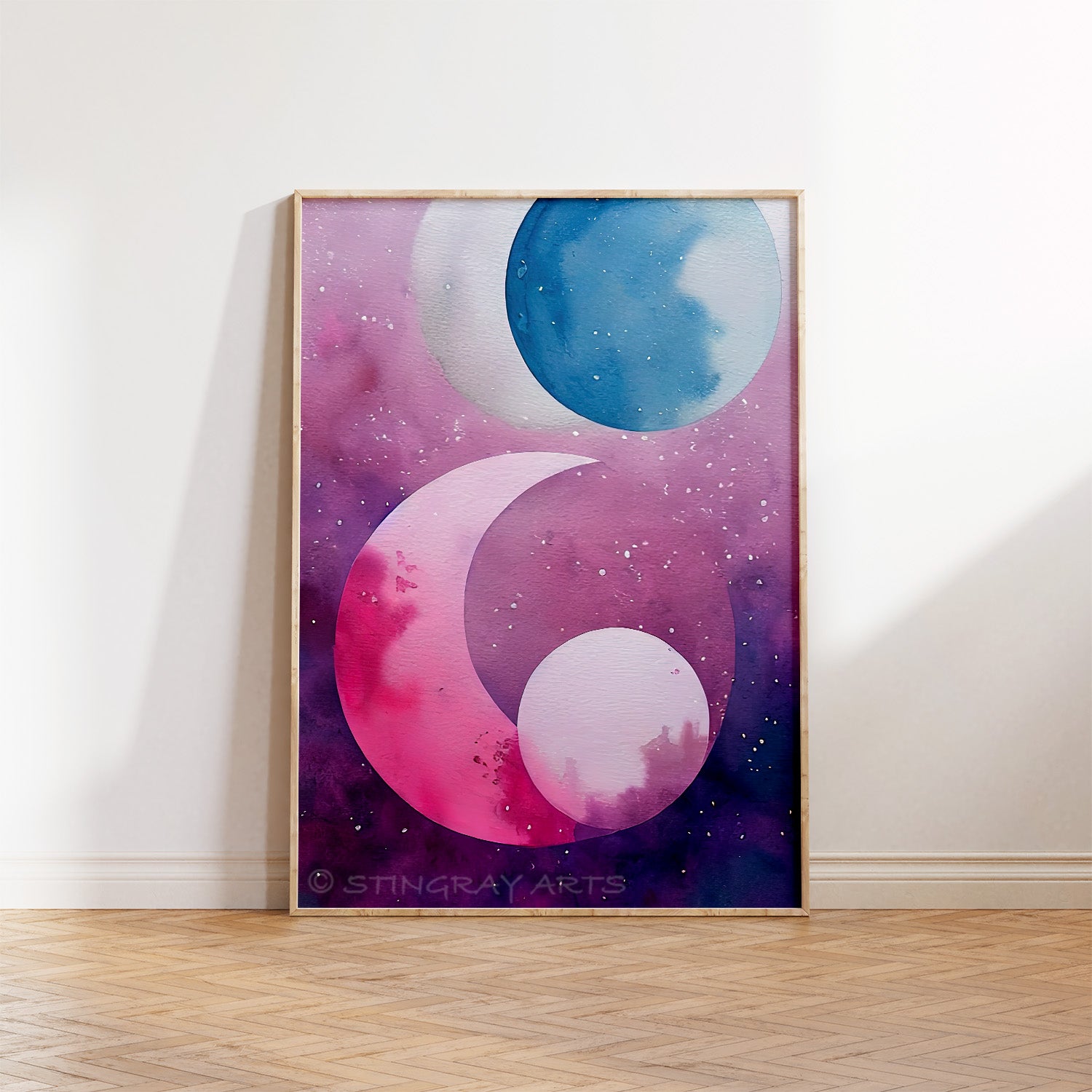 Blue & Pink Crescent Moon Prints