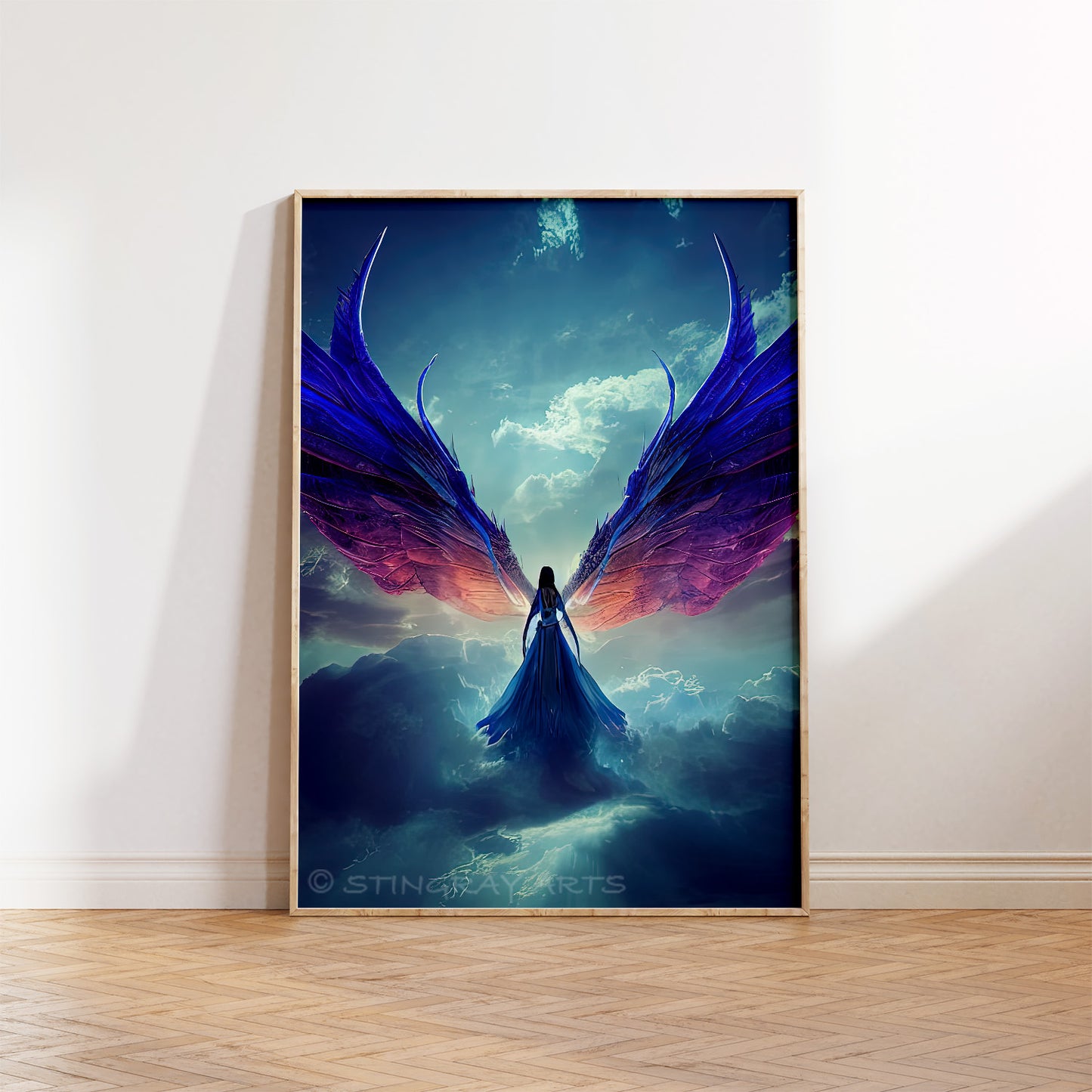 Bluish Winged Angel In Clouds Prints