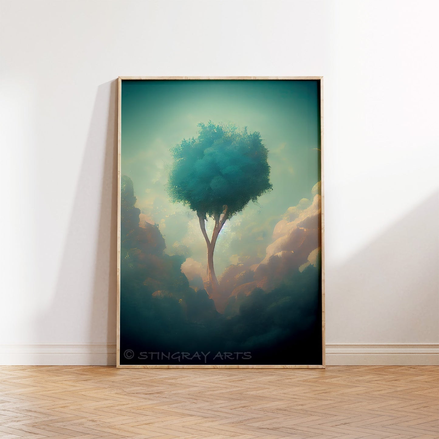 Heavenly Blue Tree In Clouds Prints