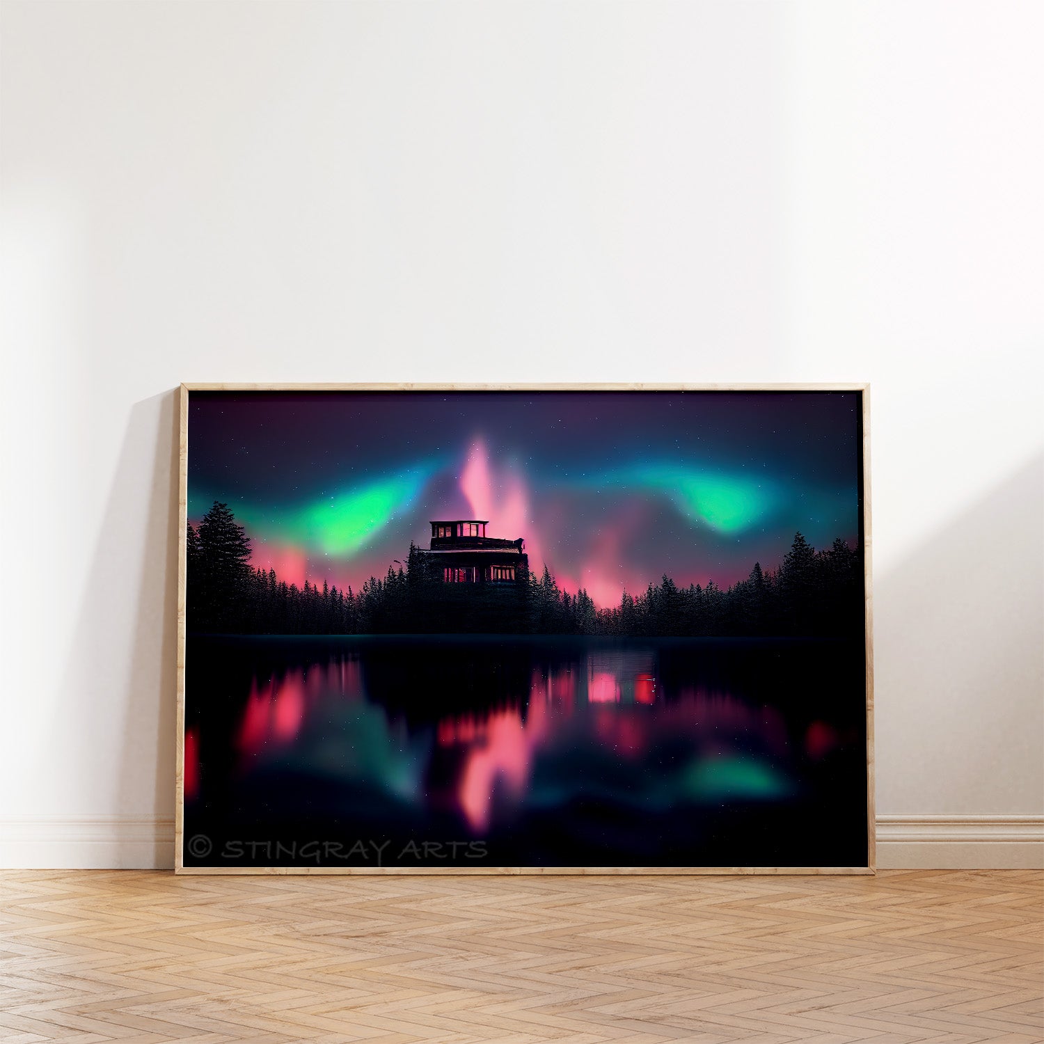 Forest Lake Cabin & Aurora Borealis Prints