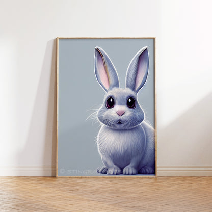 Surprised Grey Rabbit Cartoon Prints