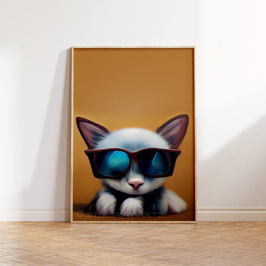 White Kitten Wearing Sunglasses Prints