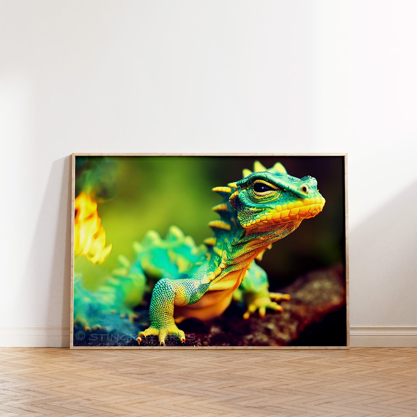 Fire-Tail Green & Yellow Lizard Dragon Prints