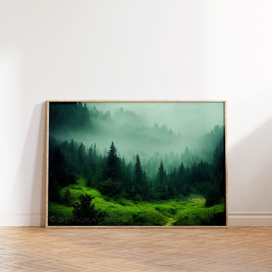 Foggy Pine Tree Forest Prints